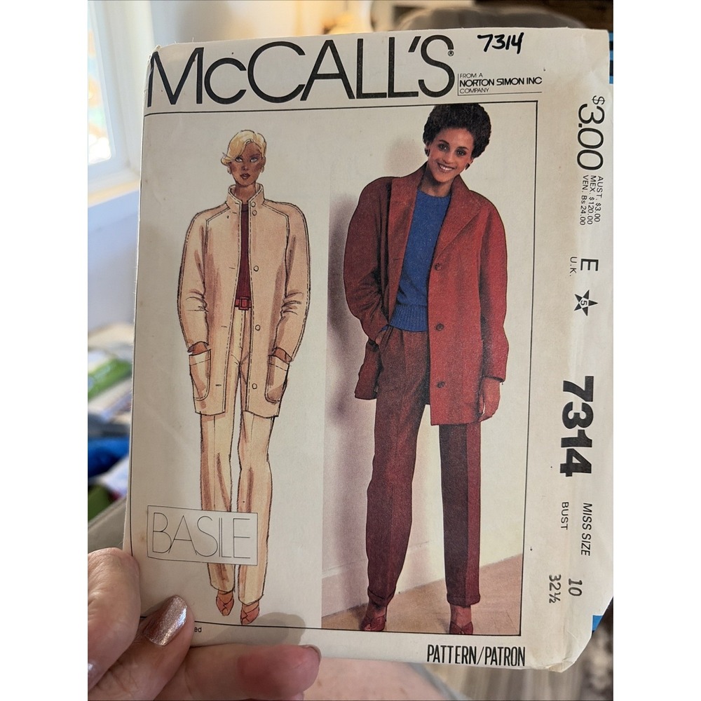 McCalls 7314 Sewing Pattern Basile Coat Pants VTG 80s Uncut Size 10 Bust 32.5